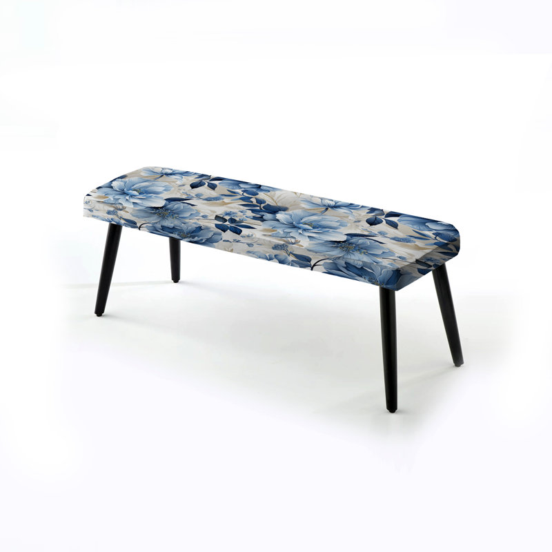 Serene Blue Garden Blooms Floral Motif II - Banc rembourré floral noir