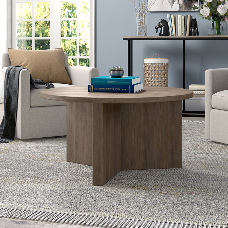 Table basse ronde large de 32 po en chêne gris Anders, Chêne gris ancien, H 17 po x l 32 po x P 32 po