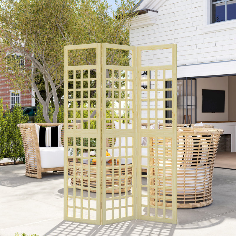 Outsunny 3-Panel Garden Privacy Screen, 120 x 170 cm, Natural Wood Finish