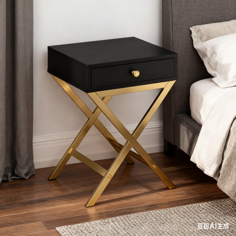 Coleen Accent Table For Living Room – Rectangular Side Table With 1 Drawer, X-Shaped Metal Trestle Base, 16"X12"X22"H, 40Lbs Top Weight Capacity