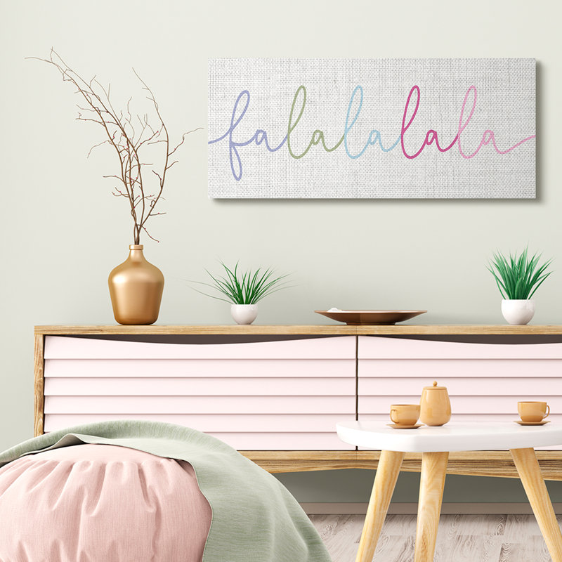«Falalalala Holiday Expression Cursive Rainbow Text» par Daphne Polselli - impression d'art graphique, Toile tendue