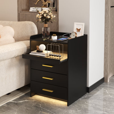 Eaden 3 Drawer Nightstand With Light