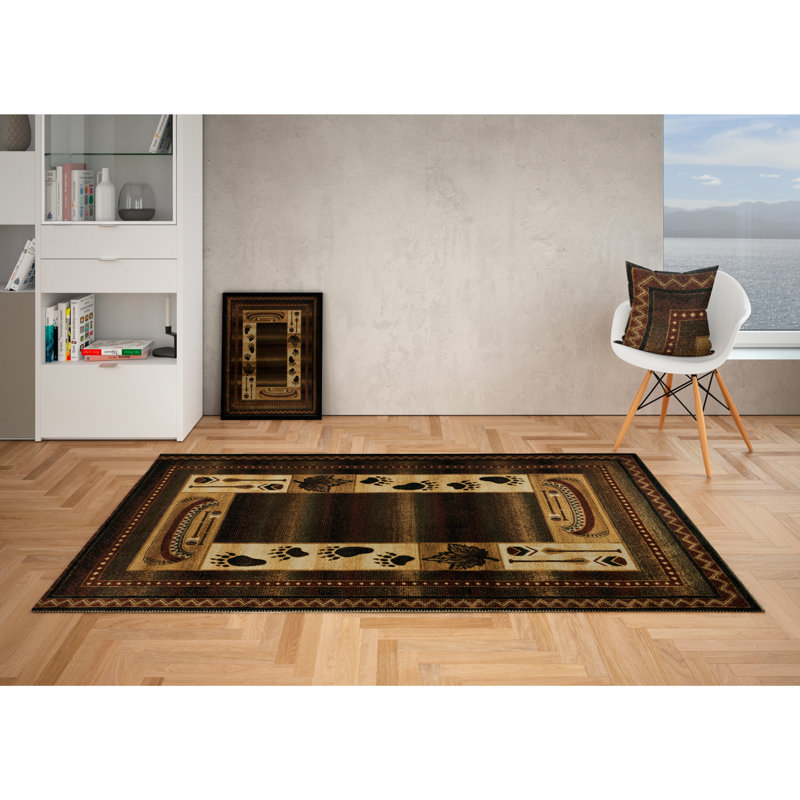 Machine Washable Area Rug Animal Print Machine Woven in Brown/Red/Black, Rectangle 7'10" x 10'