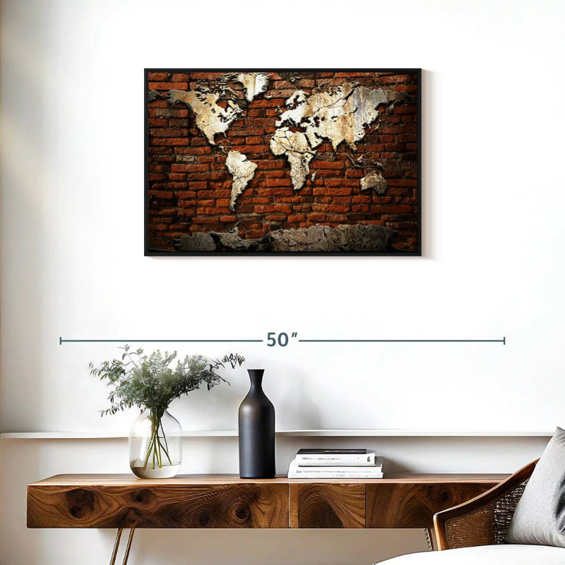 Carte du monde en brique rouge Aliaz, H 21 po x l 31 po