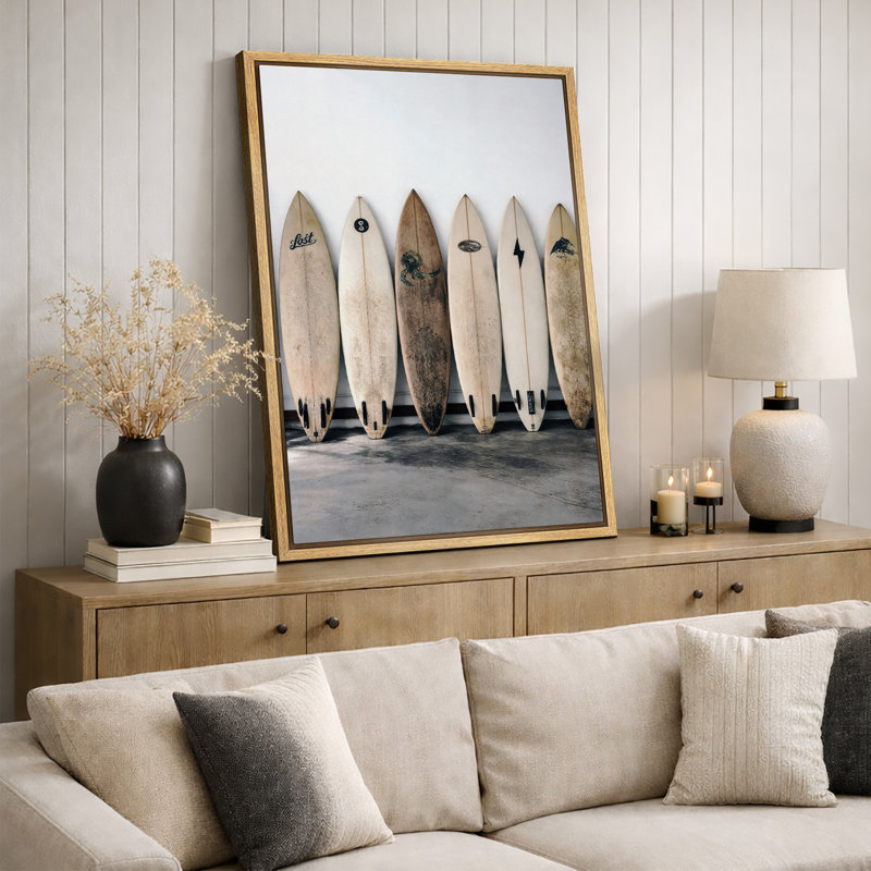 Reproduction d'une planche de surf rétro, décorations murales rétro côtières, impression sur toile encadrée, Cadre naturel