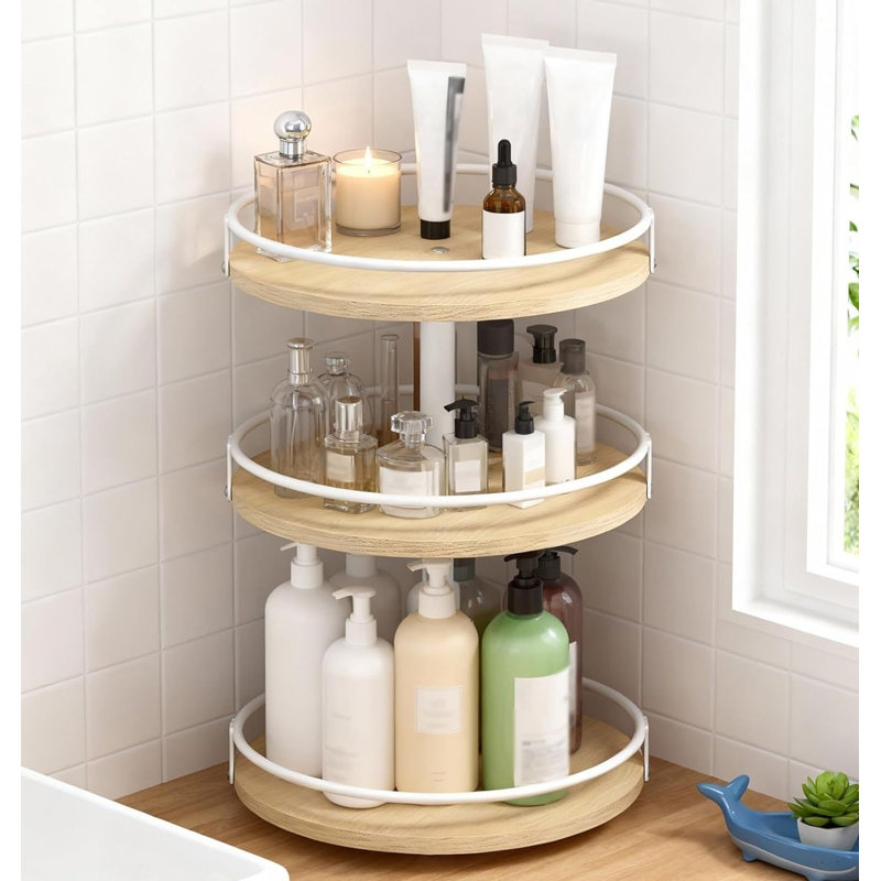 3-Tier Rotating Spice Storage Rack, White + Natural