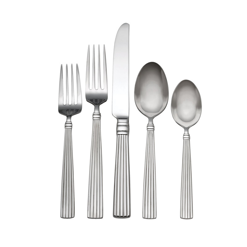 Elegant Stainless Steel 65-Piece Flatware Set with Pinstriped Handles