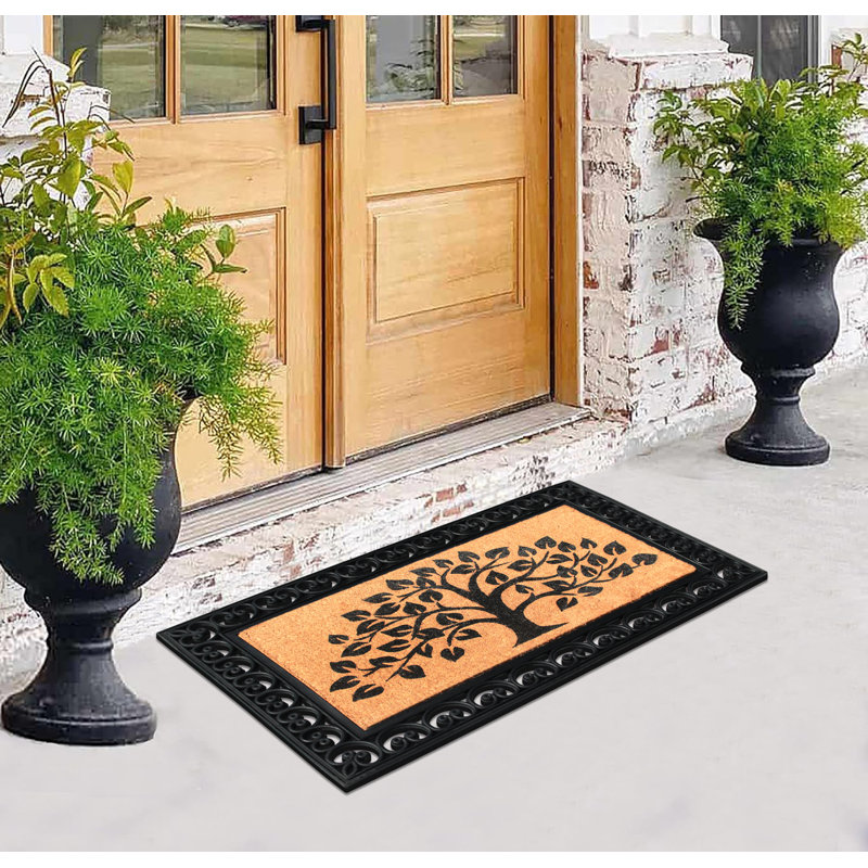 Isedore Rubber and Coir Flocked Double Doormat, Black - 30"X48"- Welcome Tree Black