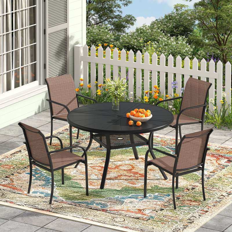 4-Person Outdoor Aluminum Patio Dining Set, Black/Brown
