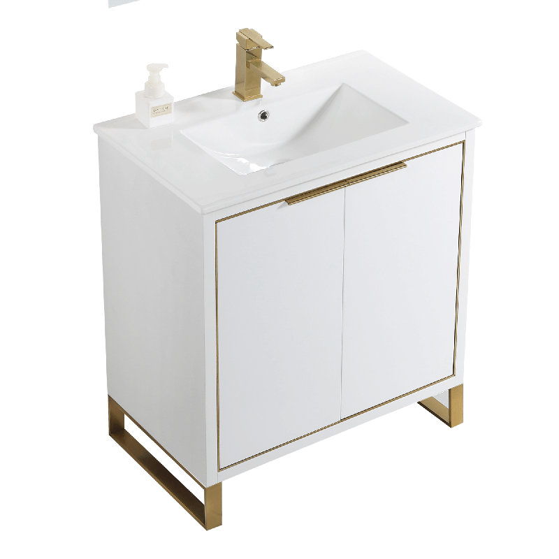 Ensemble de meuble-lavabo simple 30 po, Blanc, Laiton satiné