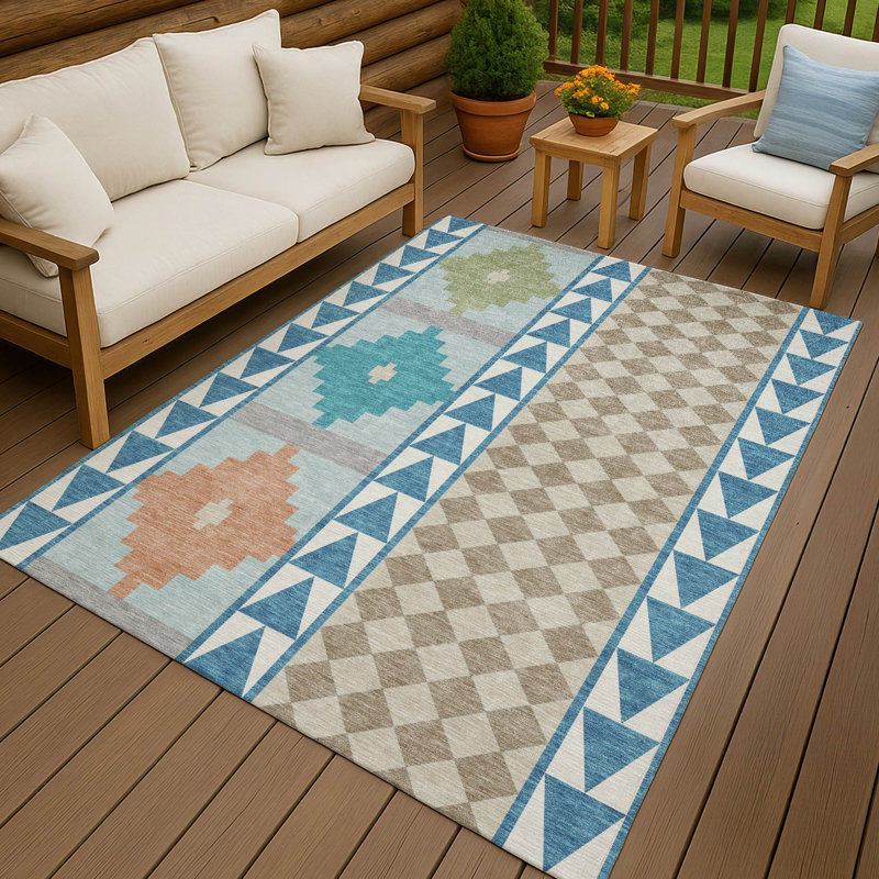 Machine Washable Indoor/Outdoor Chantille ACN2522 Southwest Rug, Teal, Rectangle 2'6" x 3'10"