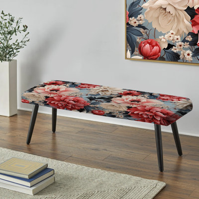 Banc rembourré floral noir