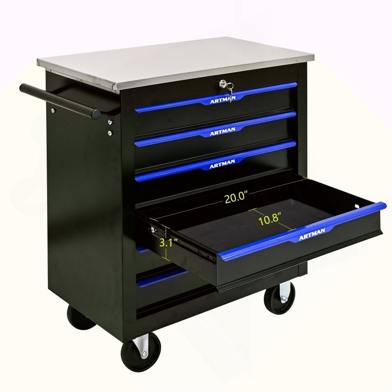 6 DRAWERS MULTIFUNCTIONAL TOOL CART WITH WHEELS-BLACK&BLUE