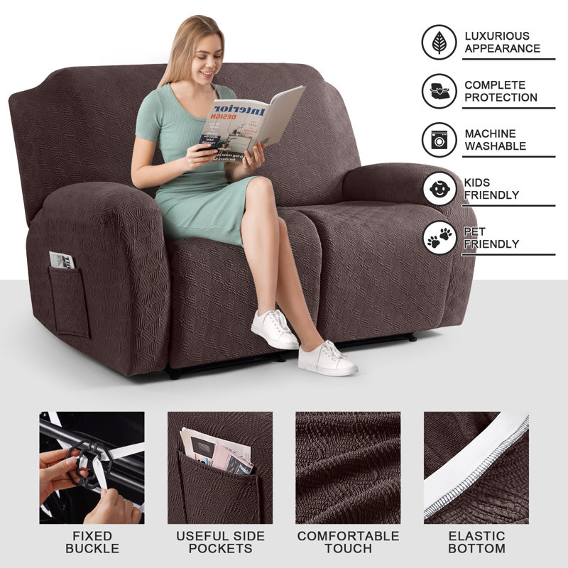 Housse pour fauteuil inclinable extensible 2 places Wald, Housse pour causeuse inclinable, Mélange de polyester café / coton