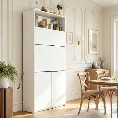 Buffet 69 po avec huche et poste de travail pliable, armoire de rangement multifonctionnelle avec tablette réglable et prise de courant