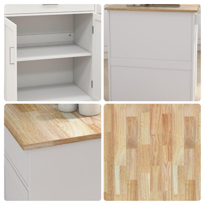 Kitchen Island with Rubber Wood Table Top