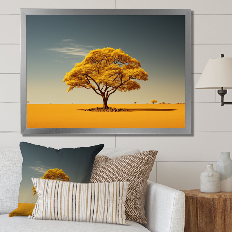 Aura d'arbre africain sur toile, H 34 po x l 44 po x P 1,5 po, Cadre photo argenté