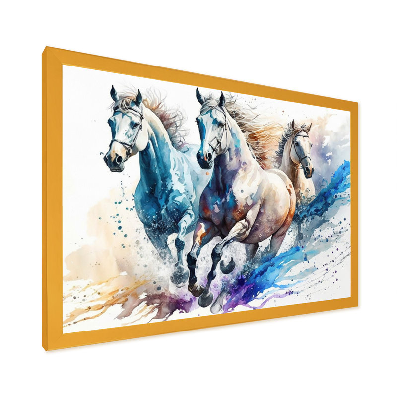 «Herd of Horses Courir IV», reproduction sur toile, L 20 po x H 12 po, Impression dorée sur toile encadrée