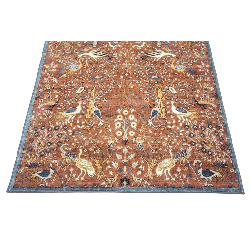 Burnt-Orange Birds Premium 1/4" Pile Ultra Soft Non-Slip Padded Backing Rug, Rectangle 6' x 9'