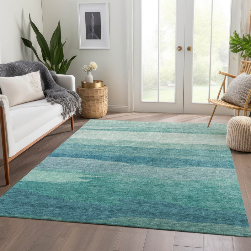 Tapis turquoise intérieur / extérieur lavable à la machine Christain ACN1254, Rectangle 2 pi 6 po x 3 pi 10 po