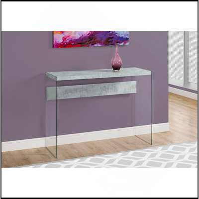 Accent Table, Console, Entryway, Narrow, Sofa, Living Room, Bedroom, Grey Laminate, Clear Tempered Glass, Contemporary, Modern