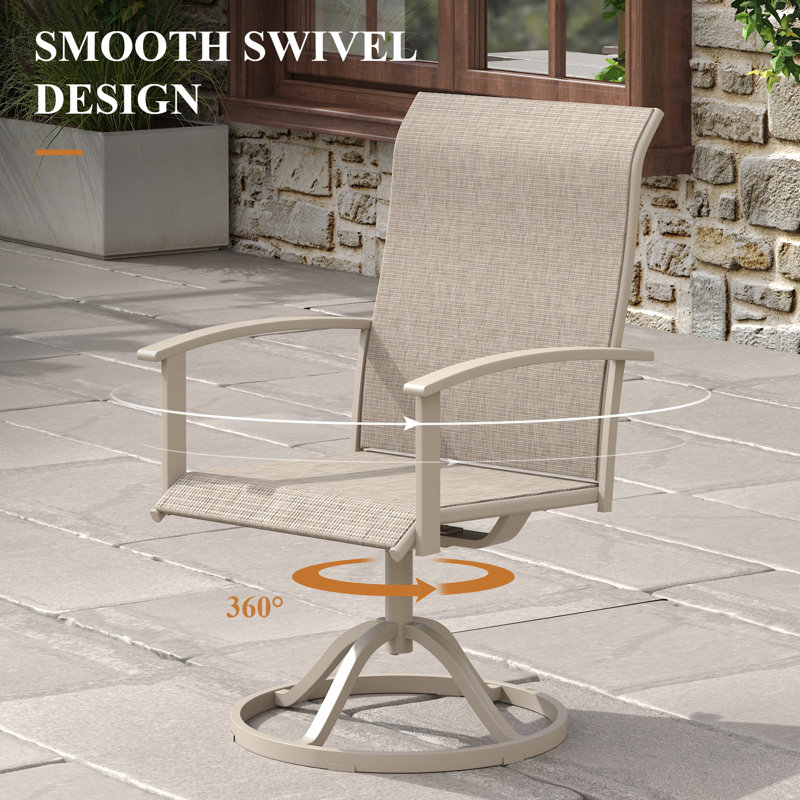 50" Round Patio Dining Set For 6-Person With Swivel Chairs, Beige, Cream