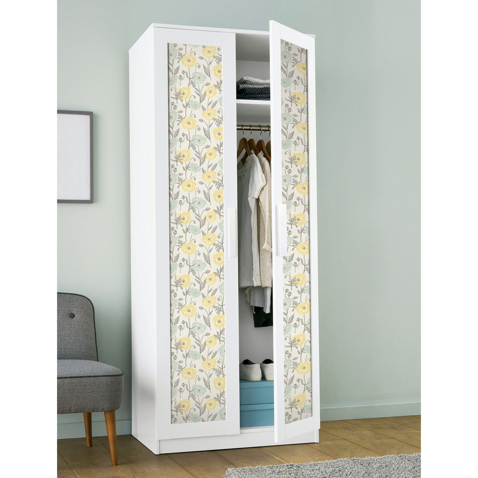 Kerin Peel & Stick Floral Wallpaper, Yellow/Aqua