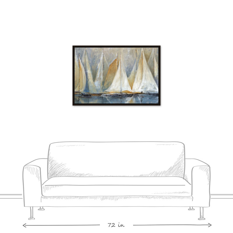 Voiliers sur l'eau - reproduction sur toile, 24 po x 36 po, Impression encadrée, Encadrée