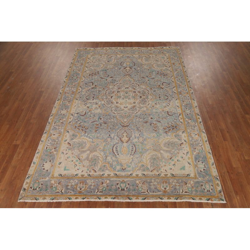 Tapis traditionnel floral fait à la main bleu 7 x 10
