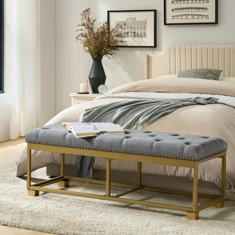 Lauris 43.75'' W Modern Storage Bench with Removable Cover and Nailhead Trim, Gray