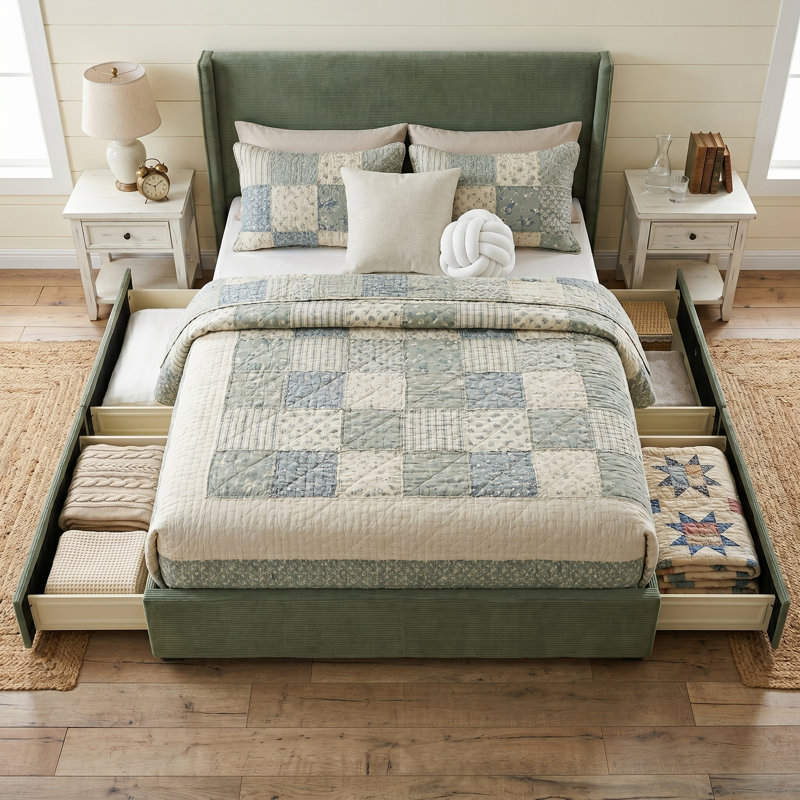 Lit plateforme tapissier Modern, Tortue, Grand