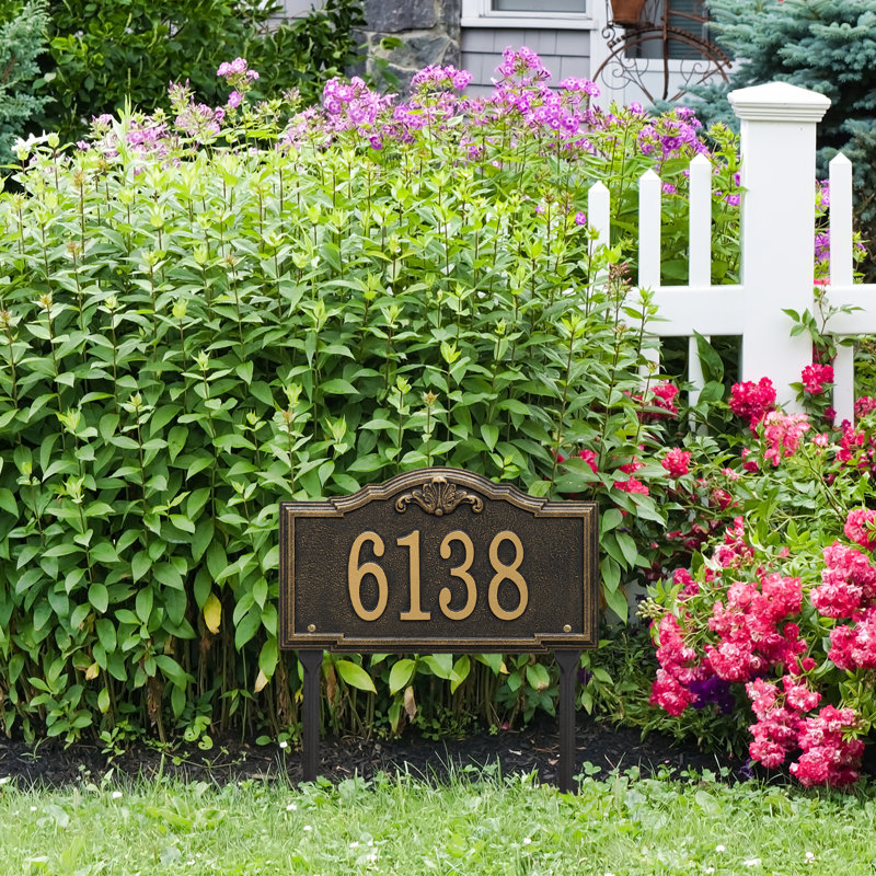 Gatewood Personalized Standard 1-Line Lawn Address Sign, Black/Gold, Yes