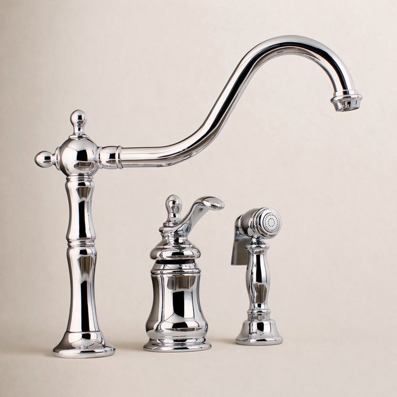 Kingston Brass Templeton Single-Handle 3-Hole Widespread Kitchen Faucet with Brass Sprayer, Polished Chrome