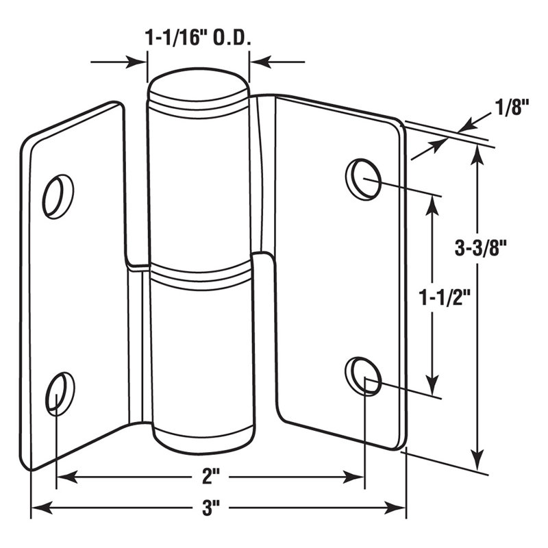 Ensemble de charnières à fixation en surface Prime-Line, droit / intérieur - gauche / extérieur, avec attaches, acier inoxydable (paquet simple)