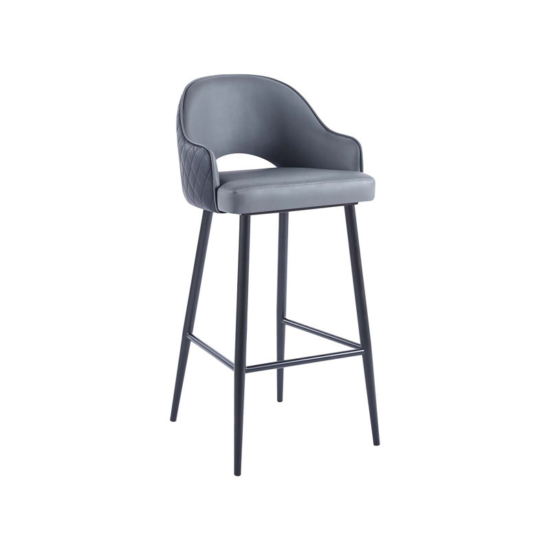 Tabouret de bar en acier rétro avec siège et dossier en vinyle brun, Gris