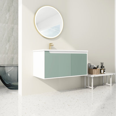 Meuble-lavabo de 40 po avec lavabo en céramique. Mode. Porte à fermeture en douceur. Contreplaqué. Menthe Évier décoratif moderne - fixation murale de 40 po. Supérieurité