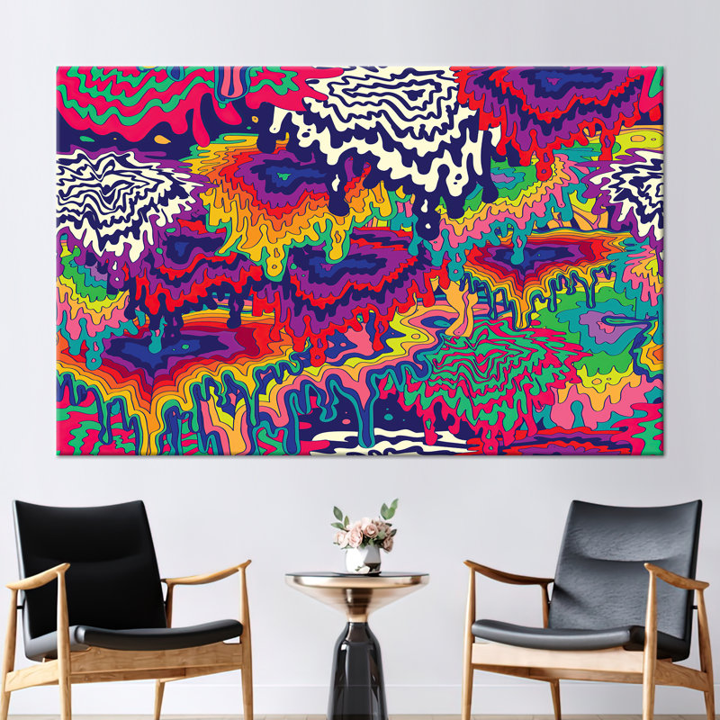 Toile abstraite psychédélique éclatante: tapisserie d'art teintée dans des couleurs vives pour un décor moderne, Toile tendue