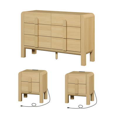 Adora 6 Drawer Dresser And Nightstand Sets For Bedroom, Bedroom Set,Night Stand, Double Dresser With Curved Profile Design, Wood Chest Of Drawers Mid by Ebern Designs