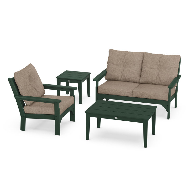 Vineyard 4-Piece Deep Seating Set, Green, Spiced Burlap
