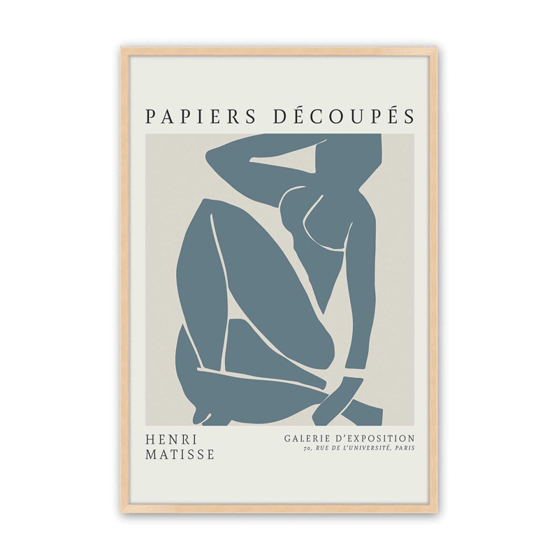 Matisse's Nude III en bleu minuit , H 11 po x l 9 po, Reproduction encadrée sans passe-partout, Érable brut