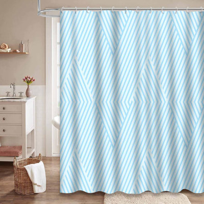 Stripe Seamless Sweet Two Tone Blue Shower Curtain with 12 Hooks