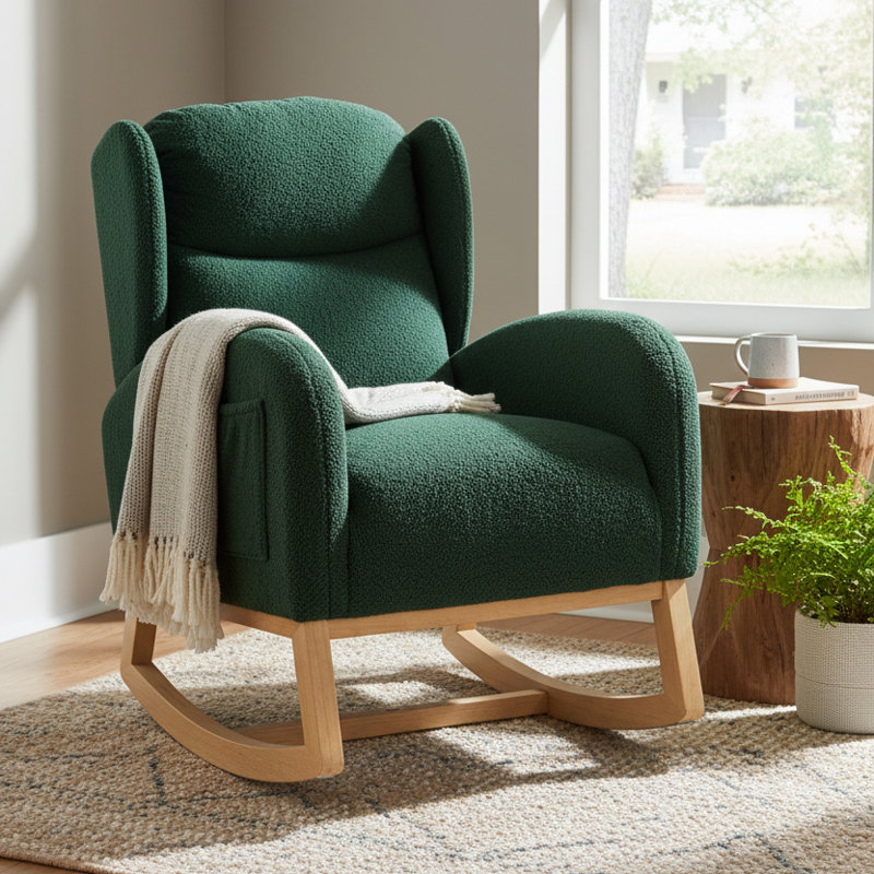 Chaise berçante à oreilles rembourrée Classic, Vert