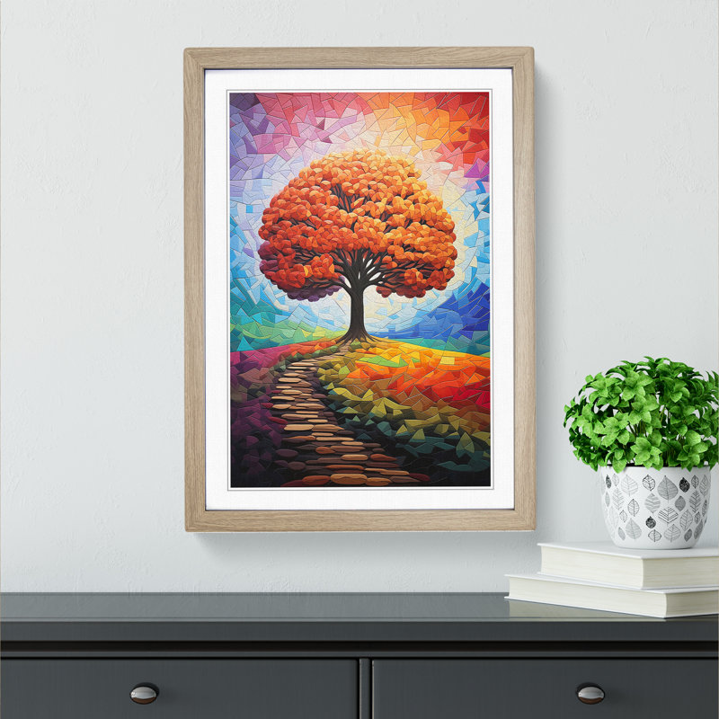 Oak Tree Colour Field - Single Picture Frame Print on Wood, Oak, 34cm H x 25cm W x 2cm D