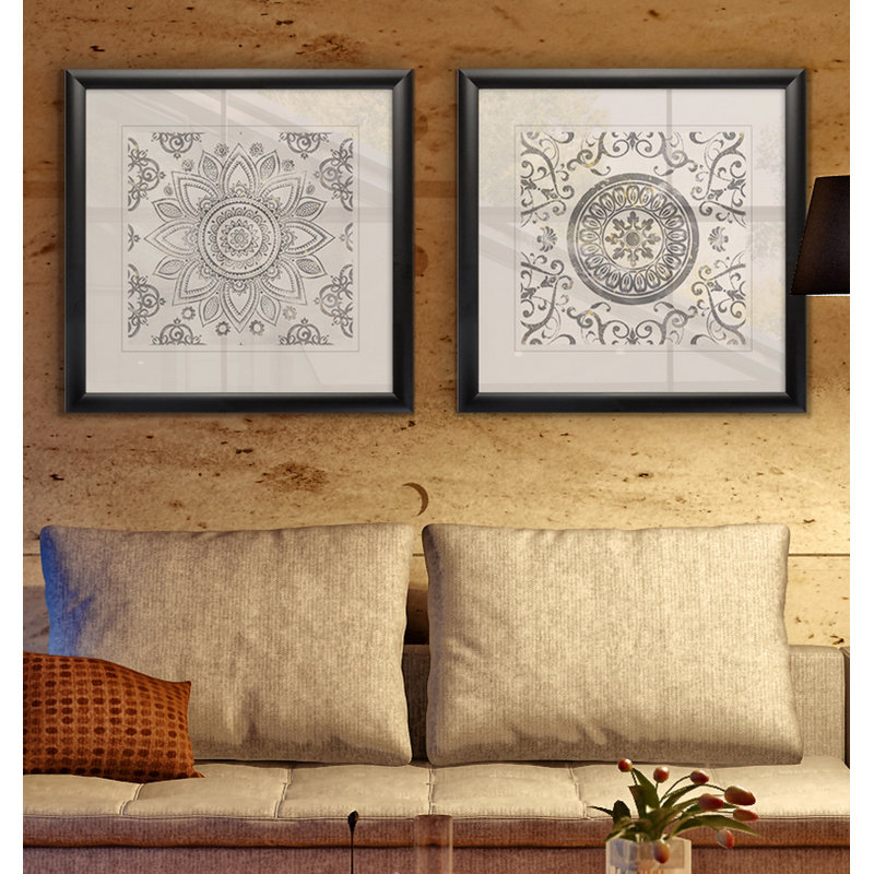 «Mandala Sunburst», ensemble de 2 reproductions encadrées, Cadre noir