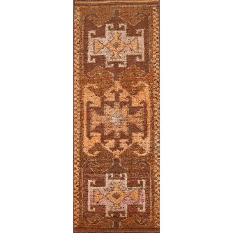 Tapis turc brun et orange en laine Oushak