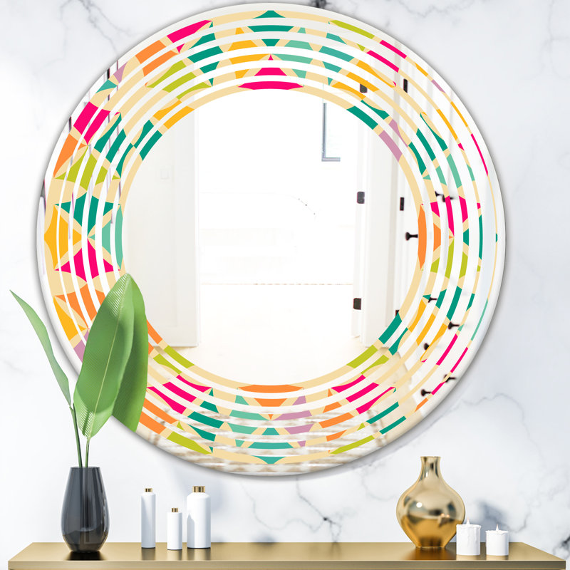 Miroir décoratif sans cadre Wave, 23,6 po x 23,6 po, Vague abstraite à motif géométrique rétro III