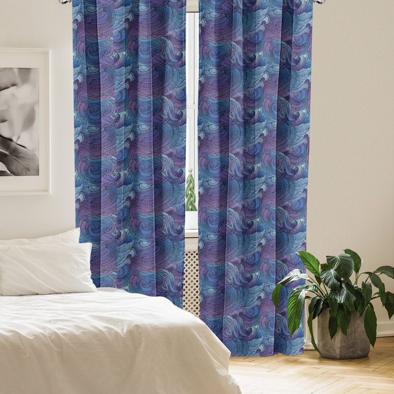 Ambesonne Abstract 4-Panel Curtains, Ocean Inspired Paisley, Purple Blue, 56" W x 95" L