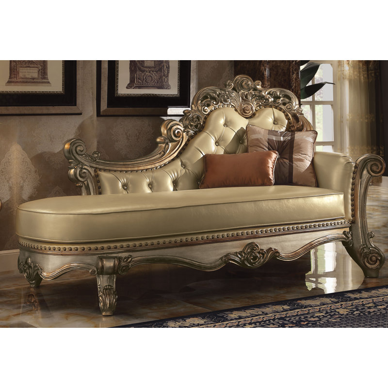 Chaise avec dossier capitonné Casada, Similicuir à patine dorée