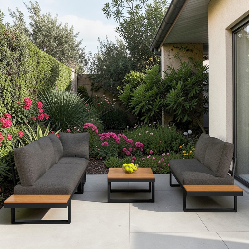 195cm Wide L-Shaped Patio Sectional Set, Grey