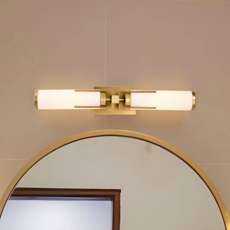 Dyfan - 2 Light Vanity with White Glass, Natural Brass
